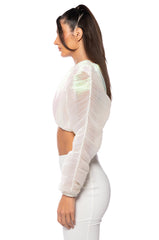 ANASTASIA IRIDESCENT CROPPED LONG SLEEVE TOP