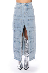 ANGELICA DENIM MIDI OPEN SLIT SKIRT