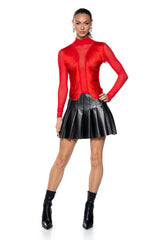 ANNIKA FRINGE DETAIL LONG SLEEVE MESH TOP IN RED