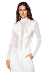 ANNIKA FRINGE DETAIL LONG SLEEVE MESH TOP
