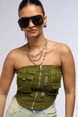 APPLY PRESSURE MINERAL WASH DENIM CORSET TOP