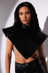 ARIA FAUX LEATHER MOCK NECK TRIANGLE BLOUSE
