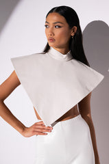 ARIA FAUX LEATHER MOCK NECK TRIANGLE BLOUSE
