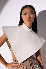 ARIA FAUX LEATHER MOCK NECK TRIANGLE BLOUSE