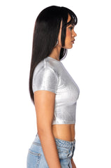 ARIES METALLIC RIB SHORT SLEEVE T SHIRT IN WHITE