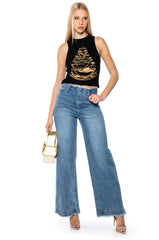 ARYA SLEEVELESS DISTRESSED CHAIN SWEATER