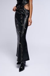 ASTIN PIERCED FAUX LEATHER MAXI SKIRT