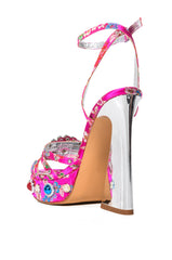 AZALEA WANG ADEN EMBELLISHED CHUNKY SANDAL IN FUCHSIA