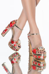 AZALEA WANG AIM FOR THE EYES CHUNKY HEEL SANDAL IN RED