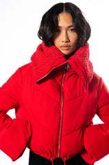 AMANDA CROP PUFFER WITH SHERPA COLLAR