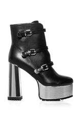 AZALEA WANG AMBREINE BLACK SILVER PLATFORM BOOTIE