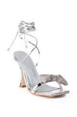AZALEA WANG APATE EMBELLISHED BOW SANDAL IN SILVER