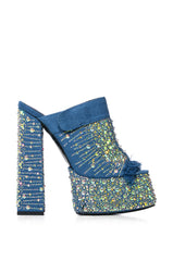AZALEA WANG BALDY DENIM EMBELLISHED CHUNKY MULE