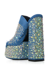 AZALEA WANG BALDY DENIM EMBELLISHED CHUNKY MULE
