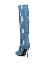 AZALEA WANG BELINE SNAKESKIN BOOT IN BLUE