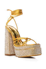 AZALEA WANG BREETA EMBELLISHED PLATFORM SANDAL IN GOLD
