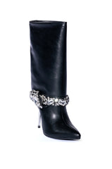 AZALEA WANG BRIAR PEEP TOE FOLD OVER BOOTIE IN BLACK