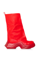 AZALEA WANG CHADWICK FLATFORM BUCKET BOOT IN RED