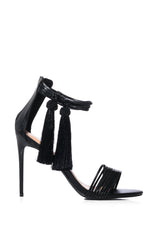 AZALEA WANG CHAI TASSEL DECOR SANDAL IN BLACK
