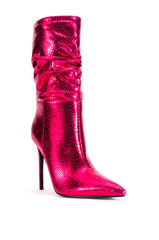 AZALEA WANG CHARLOTTE STILETTO METALLIC BOOTIE IN FUCHSIA
