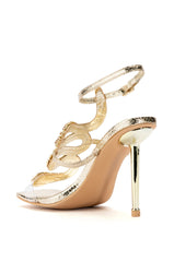 AZALEA WANG COBRA SNAKE RHINESTONE STILETTO HEEL IN GOLD