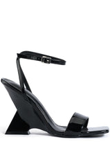 AZALEA WANG COIN PATENT CHUNKY SANDAL IN BLACK