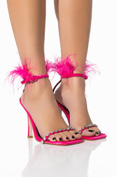 AZALEA WANG CONFETTI FEATHER STILETTO SANDAL IN PINK