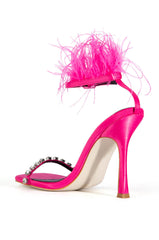 AZALEA WANG CONFETTI FEATHER STILETTO SANDAL IN PINK
