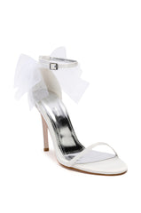 AZALEA WANG CORALIE STILETTO SATIN MULE SANDAL IN WHITE