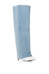 AZALEA WANG ELORA KNEE HIGH FOLDOVER STILETTO BOOT IN DENIM