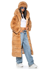 AZALEA WANG FAUX FUR PANEL HOODED TRENCH