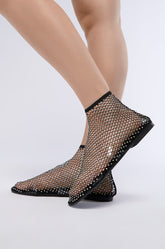 AZALEA WANG HELOISE MESH RHINESTONE FLAT IN BLACK
