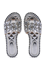 AZALEA WANG KIZZIE SILVER GEM EMBELLISHED FLAT SANDAL