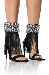 AZALEA WANG NEAVE EMBELLISHED TASSEL SANDAL IN BLACK