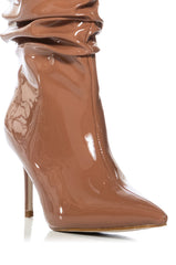 AZALEA WANG POLITE BROWN PATENT BOOTIE