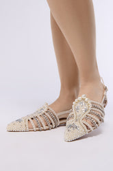 AZALEA WANG PRECIOUSNESS BONE PEARL EMBELLISHED CAGED SANDAL