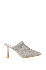 AZALEA WANG RAIN RHINESTONE EMBELLISHED MULE IN SILVER