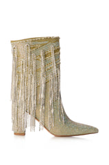 AZALEA WANG RENTLESS SILVER SAGE DENIM DIAMOND DRIP BOOTIE