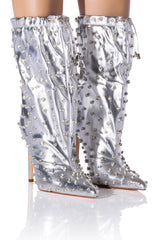 AZALEA WANG BIANKA EMBELLISHED METALLIC BOOTIE IN SILVER