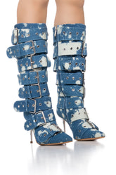 AZALEA WANG SEDNA DENIM BELT DETAIL BOOT