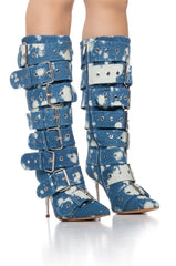 AZALEA WANG SEDNA DENIM BELT DETAIL BOOT