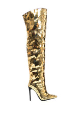 AZALEA WANG SHATTERED METALLIC STILETTO BOOT IN GOLD