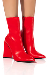 AZALEA WANG ATICA CHUNKY PU BOOTIE IN RED