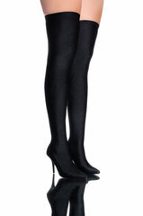 AZALEA WANG HEARTOUT THIGH HIGH STILETTO BOOT IN BLACK STRETCH