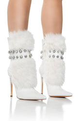 AZALEA WANG STATEN WHITE FUZZY EMBELLISHED BOOTIE