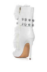 AZALEA WANG STATEN WHITE FUZZY EMBELLISHED BOOTIE