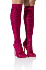 AZALEA WANG STATUE EMBELLISHED STRETCH BOOT IN PINK