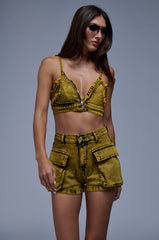 BABY GIRL ANTHEM CARGO POCKET DENIM SHORT IN YELLOW