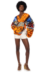 BELLA PRINTED LONG SLEEVE SATIN BLOUSE