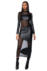 BODY ODDY MESH PU MAXI DRESS